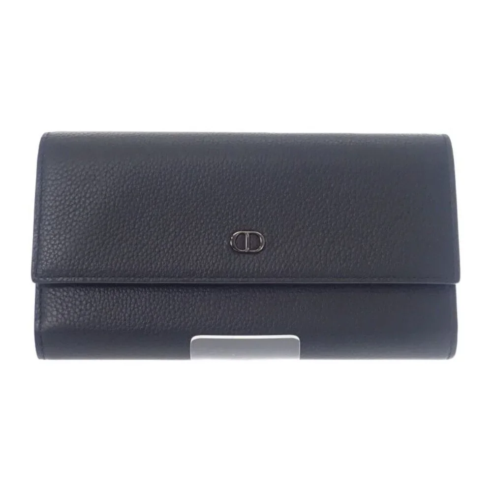 Dior Long Flap Wallet 2 Cdi h00 N Long Wallet Calf Black Silver Hardware